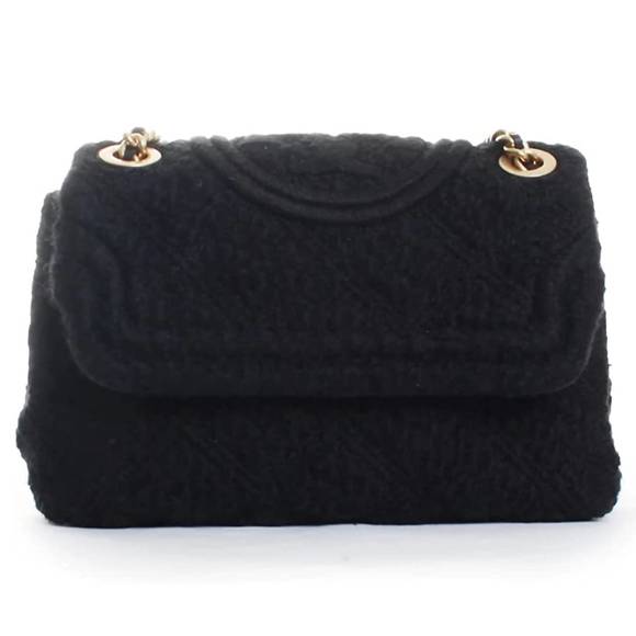NEW TORY BURCH women's fleming soft boucle small convertible shoulder bag in bla - Picture 1 of 4